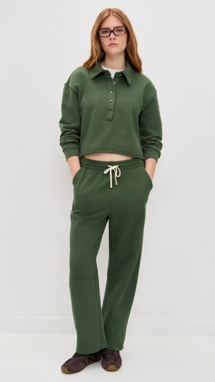 Perfectwhitetee Vinny Heavier Fleece Collared Cropped Sweatshirt Set Green M